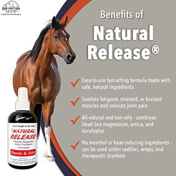 Four Oaks Farm Ventures, Natural Release Muscle Spray Treatment - Horse Liniment for Sore Muscles, Joint Pain, Tendon & Inflammation Relief - Easy to Use, Fast Acting, Alcohol & Menthol Free (8 oz)