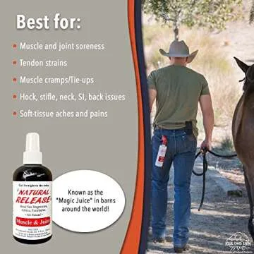 Four Oaks Farm Ventures, Natural Release Muscle Spray Treatment - Horse Liniment for Sore Muscles, Joint Pain, Tendon & Inflammation Relief - Easy to Use, Fast Acting, Alcohol & Menthol Free (8 oz)