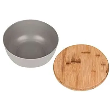 LOVYANXUE Bamboo Fiber Salad Bowl with Servers Set Large 9.8inches Nature Bamboo Mixing Bowl with Servers with Lid Spoon and Fork for Fruits,Salads and Vegetables