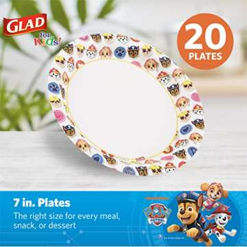Glad for Kids Paw Patrol Emoji Paper Dispososable Plates | Paw Patrol Plates for Kids | Heavy Duty D...