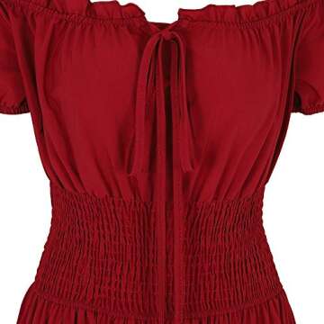 Renaissance Costume Women Medieval Chemise Dress Peasant Tops Irish Under Dress Wine Red-S