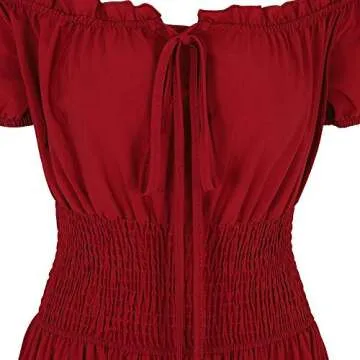 Renaissance Costume Women Medieval Chemise Dress Peasant Tops Irish Under Dress Wine Red-S