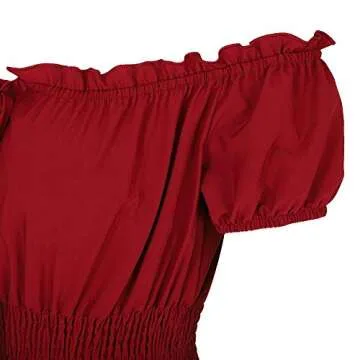 Renaissance Costume Women Medieval Chemise Dress Peasant Tops Irish Under Dress Wine Red-S