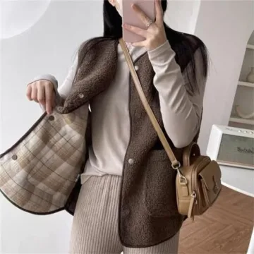 CUFEZN Women's Reversible Fuzzy Sherpa Fleece Vest