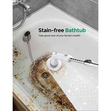 kHelfer Electric Spin Scrubber, Power Shower Scrubber with Multiple Replacement Head, 1.5H Bathroom Scrubber Dual Speed, Shower Cleaning Brush with Extension Arm for Bathtub Grout Tile