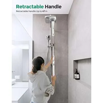 kHelfer Electric Spin Scrubber, Power Shower Scrubber with Multiple Replacement Head, 1.5H Bathroom Scrubber Dual Speed, Shower Cleaning Brush with Extension Arm for Bathtub Grout Tile