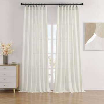 Joydeco Linen Curtains 2 Panel Set,Light Filtering, Ivory on Linen Curtains 96 Inch Curtains for Living Room, Cream Drapes 96 Inches Long Rod Pocket Back Tab Curtains (96" L x 52" W)