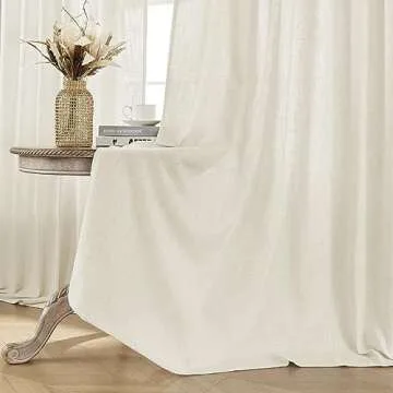 Joydeco Linen Curtains 2 Panel Set,Light Filtering, Ivory on Linen Curtains 96 Inch Curtains for Living Room, Cream Drapes 96 Inches Long Rod Pocket Back Tab Curtains (96" L x 52" W)