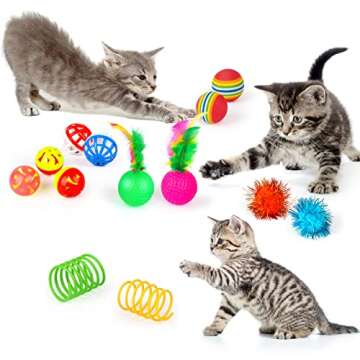 32 PCS Cat Toys Kitten Toys, Variety Catnip Toys with Rainbow Tunnel Interactive Cat Feather Teaser Fluffy Mouse Crinkle Balls Spring Toy Set for Cat, Kitty