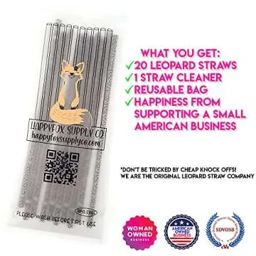Leopard Print Reusable Plastic Straws - 20 Pack
