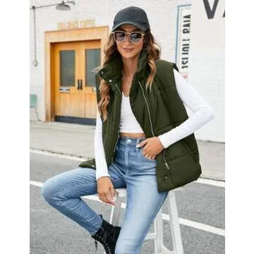 Blooming Jelly Womens Zip Up Puffer Vest Winter Sleeveless Puffy Vests With Pockets 2024 (Large, Armygreen)