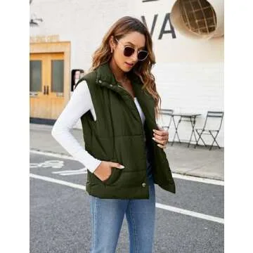 Blooming Jelly Womens Zip Up Puffer Vest Winter Sleeveless Puffy Vests With Pockets 2024 (Large, Armygreen)