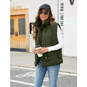 Blooming Jelly Womens Zip Up Puffer Vest Winter Sleeveless Puffy Vests With Pockets 2024 (Large, Armygreen)