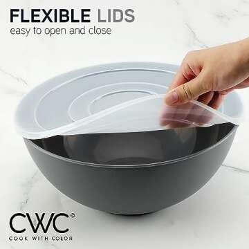 COOK WITH COLOR Plastic Nesting Mixing Bowls Set - 12 Piece includes 6 Prep Bowls and 6 Lids, Microwave Safe (Gray Ombre)