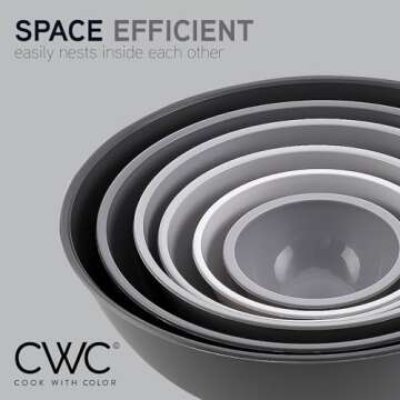 COOK WITH COLOR Plastic Nesting Mixing Bowls Set - 12 Piece includes 6 Prep Bowls and 6 Lids, Microwave Safe (Gray Ombre)