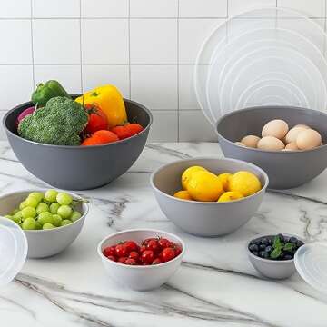 COOK WITH COLOR Plastic Nesting Mixing Bowls Set - 12 Piece includes 6 Prep Bowls and 6 Lids, Microwave Safe (Gray Ombre)