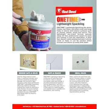 Red Devil 0544 ONETIME Lightweight Spackling, 1 Quart, Made in USA