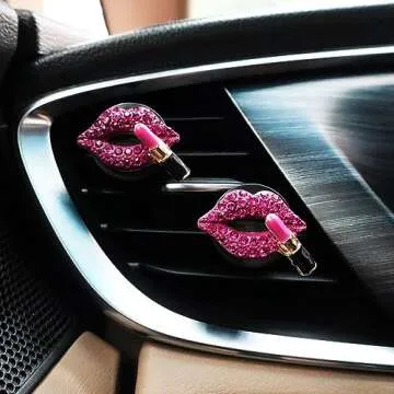 ORIESSE Bling Car Air Fresheners,4pcs Red Purple Dazzling Lips Lipstick Car Air Freshener Vent Clips Women Vent Clips Car Accessories for Women Car Charm