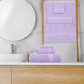 GLAMBURG Ultra Soft 8-Piece Towel Set - 100% Pure Ringspun Cotton, Contains 2 Oversized Bath Towels 27x54, 2 Hand Towels 16x28, 4 Wash Cloths 13x13 - Ideal for Everyday use, Hotel & Spa - Purple