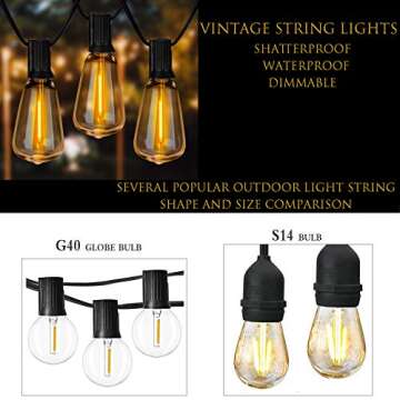 Newpow 36ft Outdoor String Lights, Dimmable & Waterproof