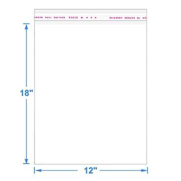 100 Pack 12" x 18" Thick Clear Resealable Cellophane Self Adhesive Seal Plastic Poly Bags Durable Self-Sealing OPP Bags 1.6Mil Heavy Duty Packaging T-Shirts Clothes Clothing Gifts Cello Bag