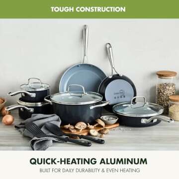 GreenPan Swift 12 Piece Cookware Pot and Pans Set, PFAS & PFOA-Free Healthy Ceramic Nonstick, Gold Stainless Steel Handle, Versatile Cooking Essentials, Dishwasher & Oven Safe, Gray