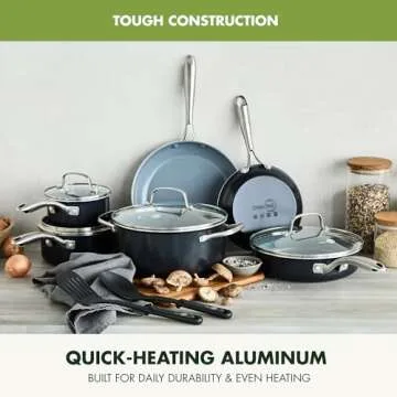 GreenPan Swift 12 Piece Cookware Pot and Pans Set, PFAS & PFOA-Free Healthy Ceramic Nonstick, Gold Stainless Steel Handle, Versatile Cooking Essentials, Dishwasher & Oven Safe, Gray