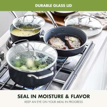 GreenPan Swift 12 Piece Cookware Pot and Pans Set, PFAS & PFOA-Free Healthy Ceramic Nonstick, Gold Stainless Steel Handle, Versatile Cooking Essentials, Dishwasher & Oven Safe, Gray