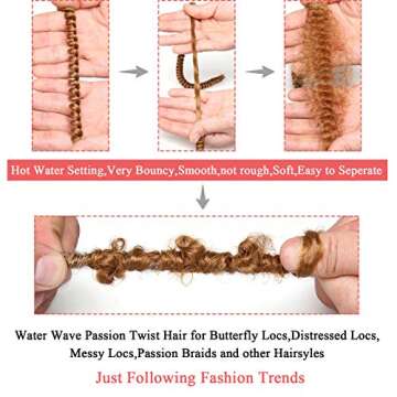 Leeven 2 Packs 24 Inch Copper Red Passion Twist Hair for Butterfly Locs Long Bohemian 350# Water Wave Passion Twists Crochet Braiding Hair 18 Strands/Pack Hot Water Setting Synthetic Braids Hair