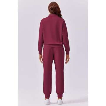 PINSPARK Two Piece Sets for Women 2024 Fall Travel Outfits Long Sleeve Lounge Set Tracksuit Sweatsuit Half Zip Jogger Sets Matching Sets Preppy Clothes,Magenta Purple Small