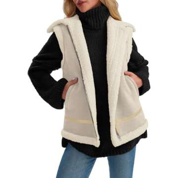 AUTOMET Womens Winter Suede Sherpa Lined Leather Vest Jacket 2025 Faux Zip Up Sleeveless Lambwool Fu...