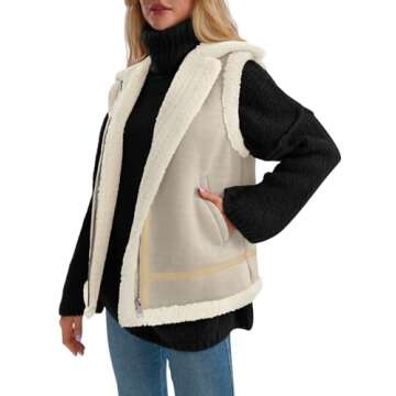 AUTOMET Womens Winter Suede Sherpa Lined Leather Vest Jacket 2025 Faux Zip Up Sleeveless Lambwool Fur Coat with Pockets Outerwear Beige M