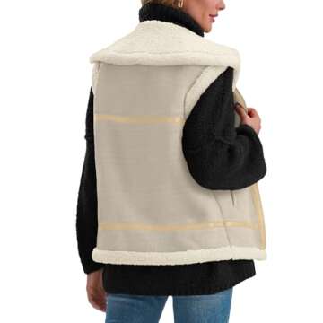 AUTOMET Womens Winter Suede Sherpa Lined Leather Vest Jacket 2025 Faux Zip Up Sleeveless Lambwool Fur Coat with Pockets Outerwear Beige M