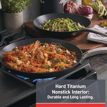 T-fal ProGrade Nonstick Jumbo Cooker W/ Lid & Helper Handle, 5 Quart, Induction, Oven Broiler Safe 500F, Cookware, Non Stick Saute Pan, Deep Frying Pan, Kitchen, Pots and Pans, Dishwasher Safe, Black.