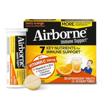Airborne 1000mg Vitamin C with Zinc, SUGAR FREE Effervescent Tablets, Immune Support Supplement with...