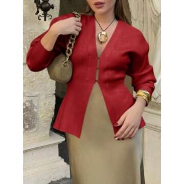 Saodimallsu Womens V Neck Sweater Blazer Peplum Long Sleeve Knit Open Front Split Cardigan Sweaters ...