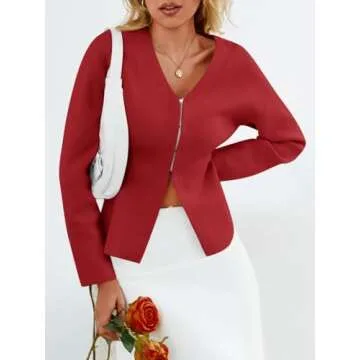 Elegant Saodimallsu Women’s V Neck Sweater Blazer in Red