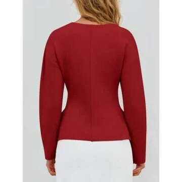 Elegant Saodimallsu Women’s V Neck Sweater Blazer in Red