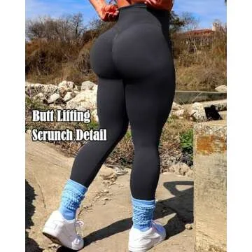 CFR Womens High Waist Leggings Workout Butt Lifting Leggings Booty Scrunch Butt Yoga Pants #0 Black M
