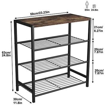 HOMEFORT 4-Tier Shoe Rack Organizer, Shoe Tower for Closet, Shoe Storage Shelf with MDF Top Board, Each Tier Fits 3 Pairs of Shoes, Entryway Shoes Organizer with Sturdy Metal Shelves, Rustic Brown