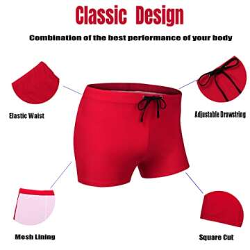 COOFANDY Mens Quick Dry Lightweight Square Leg Cut Trunks Swimwear (with Swim Cap)