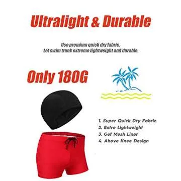 COOFANDY Mens Quick Dry Lightweight Square Leg Cut Trunks Swimwear (with Swim Cap)