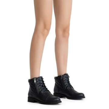 Vepose Women's Black Combat Ankle Boots - Comfortable Short Booties