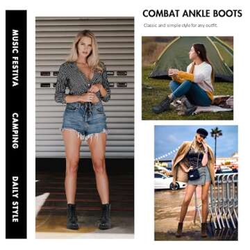 Vepose Women's Comfortable Black Combat Ankle Boots