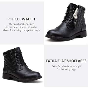 Vepose Women's Comfortable Black Combat Ankle Boots