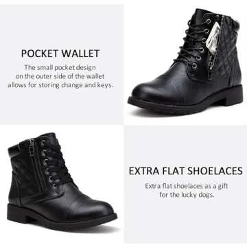 Vepose Women's Comfortable Black Combat Ankle Boots