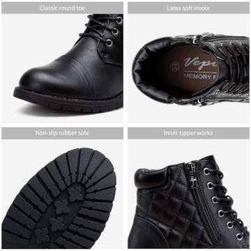 Vepose Women's Comfortable Black Combat Ankle Boots