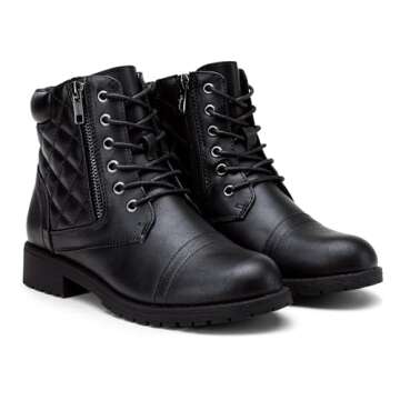 Vepose Women's Comfortable Black Combat Ankle Boots