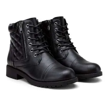 Vepose Women's Comfortable Black Combat Ankle Boots