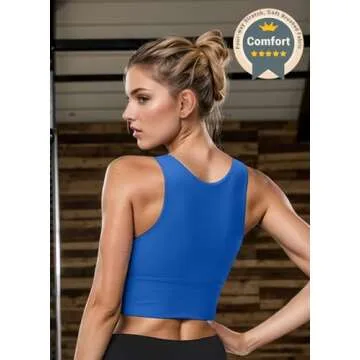 High Neck Sports Bra for Women Longline Full Coverage Sports Bras Medium Impact Padded Workout Crop ...